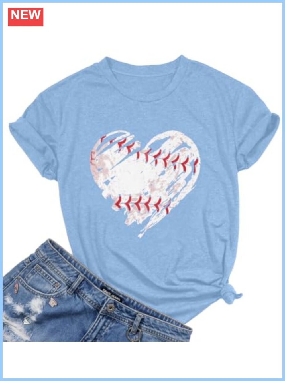Baseball Heart Graphic Tee Crew Neck Short Sleeve Casual Top